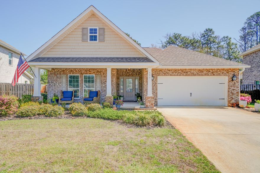 This beautiful single-level home in the popular Peach Creek subdivision offers serene pond views and exceptional privacy. Ideally located just minutes from 30A's stunning beaches, top-rated schools, shopping, and golf, and only a short drive to iconic Seaside! Relax on the covered back porch or unwind by the fire pit while enjoying peaceful nature views in the spacious backyard. Inside, the kitchen features stainless-steel appliances, white cabinetry, and a kitchen island--perfect for casual dining and entertaining. The dining area is bright and inviting, filled with natural light. This thoughtfully designed floor plan offers a private primary suite separated from the two guest bedrooms. The spacious primary en suite includes a large soaking tub, separate shower, and double vanity. Additional highlights include an irrigation system, doorbell camera, and a two-car garage. Schedule a showing today!