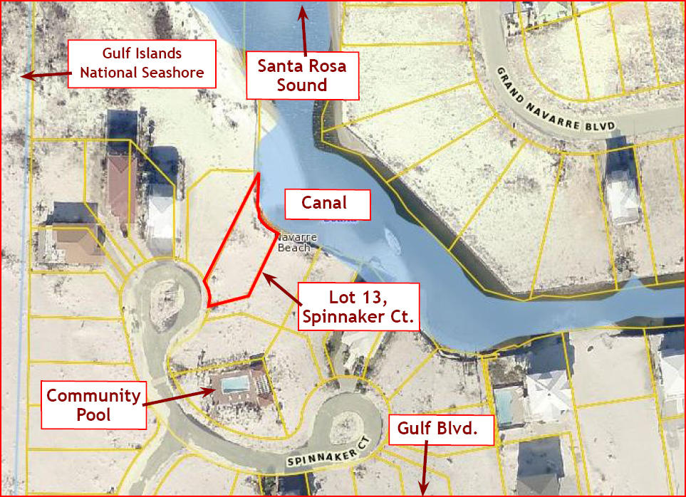 WATERFRONT LOT. JUST REDUCED $10,000. Private and Secluded, this lot features 60' on the Canal with direct access to the Santa Rosa Sound. Located in the gated community of Sailmaker Cove on the Western end of Navarre beach, the community borders the Gulf Islands National Seashore and Santa Rosa Sound. Surrounded by Sugar White Sands, Emerald Waters of The Gulf of Mexico and The Santa Rosa Sound, a home built on this beautiful lot will offer tons of Privacy, Panoramic views and natural beauty of Gulf Islands National Seashore. Buyer to verify all information to buyers satisfaction including but not limited to lot size, zoning etc.