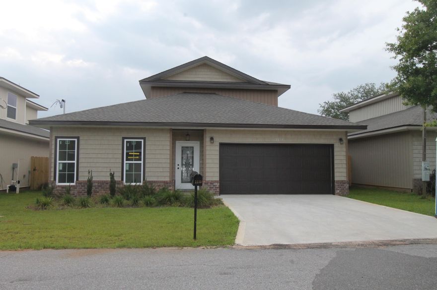 This pic. is of a similar home, same floorplan. New custom 4/3 floor plan with super curb appeal. Great location!! Master and bedroom 2 are on the first floor along with bath 2. Bedrooms 3 and 4 along with bath 3 are on the second story. Kitchen has stainless appliances and bisque  painted cabinets, granite countertops and spacious pantry. 9 ft. ceilings throughout. Master has his and her walk - in closets, double vanity and shower with glass enclosure. Completion expected in early July, 2022.