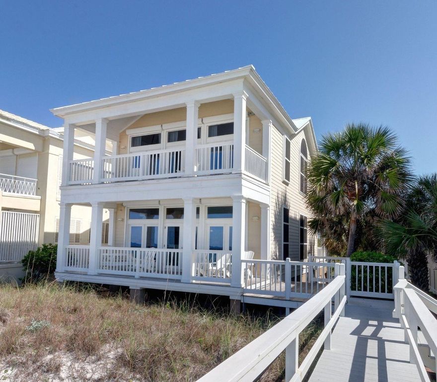 Carillon Beach is a wonderful gated community located at the far West end of Panama City Beach. Amenities include a Beach Club, 3 pools, tennis courts, shops and dining and a mile of pristine beach. This well designed Beach home offers endless Gulf views from the main living area and Master Suite. Relax on the expansive balconies, slip away onto the sugar white sand via the private walkover or take a swim in the nearby community pool. Inside is a host of dramatic architectural features, including walls of windows and glass doors bringing in the breathtaking Gulf views. The living room is a perfect blend of casual elegance and style with, tall glass windows and doors for natural lighting and access to a large covered, balcony. The large open, eat-in kitchen features a wall of