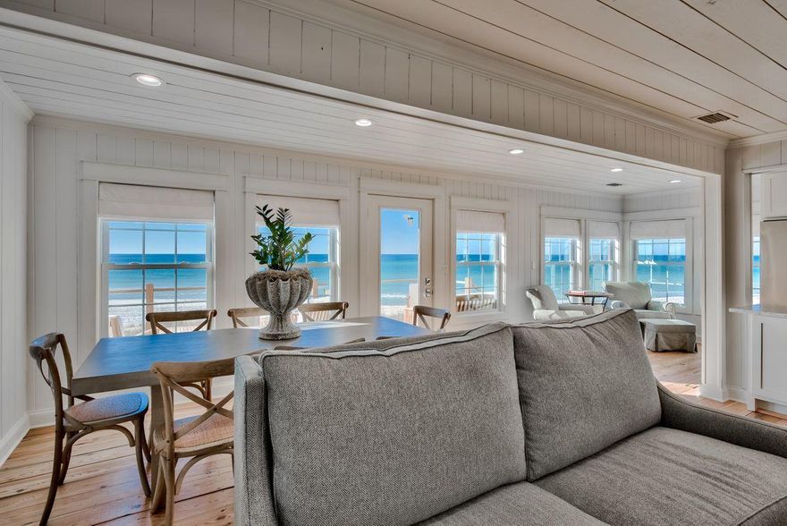 Fully Renovated Gulf-Front Cottage! This inviting Inlet Beach home has been completely remodeled and is being sold fully furnished. The home is open, bright, and offers several windows with stunning views. Elegant finishes include hardwood floors, shiplap walls, beautiful tile showers, and a sophisticated kitchen with granite countertops and high-end stainless steel appliances. Wake up to water views from the master bedroom, and enjoy sunrises and sunsets from an outdoor patio that overlooks the gulf. Located right on the water, this is a perfect opportunity for a primary or secondary home buyer looking for easy beach access for swimming, fishing, and all other aquatic activities.