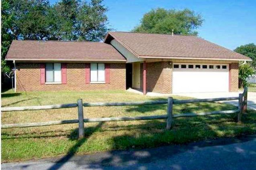 This location is great! Just outside Eglin's main gate* Close to schools * This home has been beautifully maintained - new roof in 2004 but best of all - brand new kitchen! Granite countertops and breakfast bar * Built-in oven and microwave, smooth top stove and refrigerator are all framed by beautiful cabinets * It also has an island which can be moved wherever you prefer to use it * Tile floors in the kitchen, dining area, foyer, hall and both baths * Brick fireplace in the living room * The home is all brick with a two-car garage * Screened porch (12x19) on the back of the house overlooks a fenced back yard * Lawn pump and sprinkler system for year round green grass * There is a Little League field used for soccer, football, T-ball (and up) just a few blocks away...