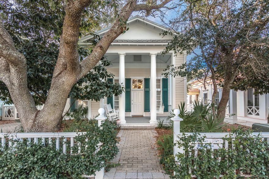 First time ever offered for sale, this lovely custom designed/built home is waiting to be discovered! Located two lots north of 30A, you're protected from road noise but just a few quick steps to the beach. Celebrate sunrises and sunsets from the unique Natchez 'umbrella' pavilion designed and built by the world famous Jersey Devils. While buffered by the Natchez Park to the west, this permanent green space assures you'll never have anyone build behind you!Punctuated by Tuscan columns, this charming porch immediately invites you to relax and enjoy the sea breezes. Upon entering the home, you'll be struck by the soaring ceiling height and expansive living room. Beautiful heart of pine floors from North Carolina were given new life at the beach where they gleam(continued)....
