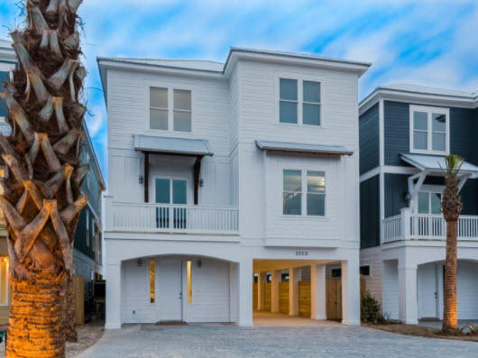 Why pay 30A prices when you can experience the same beautiful beaches and gulf views for millions less! This new gulf front home is the furthest westerly located home under construction on Panama City Beach (outside of Carillon Beach). This home sleeps 22 and will be 6 bedrooms, 6.5 baths, 3,512 sq. ft. of open living space, and 2nd and 3rd story covered porches that total 956 sq. ft. This home is being sold fully furnished and ready for rentals with a projected rental income of $220,000. Some interior features will include tile floors, large kitchen with open floor plan that has ample space to accommodate family and friends, custom cabinets, breakfast bar, vaulted ceiling, owner closet, and hallway bunk beds. The gulf facing master bedroom allows you or your renters to wake up, roll over and experience a breathtaking view of paradise.  Master bath has a whirlpool tub and separate shower.  Come enjoy taking a dip in your own private heated pool as the ocean breeze flows over you.  2-2 ???? ton HVAC units, covered carport with plenty of parking, spray foam installation, high elevated lot and protected concrete seawall. Wired  with a Nema 14-50 custom installed charging outlet for electric cars. This home is within 2.5 miles of Inlet Beach and 3.5 miles to 30A, making this the perfect location!