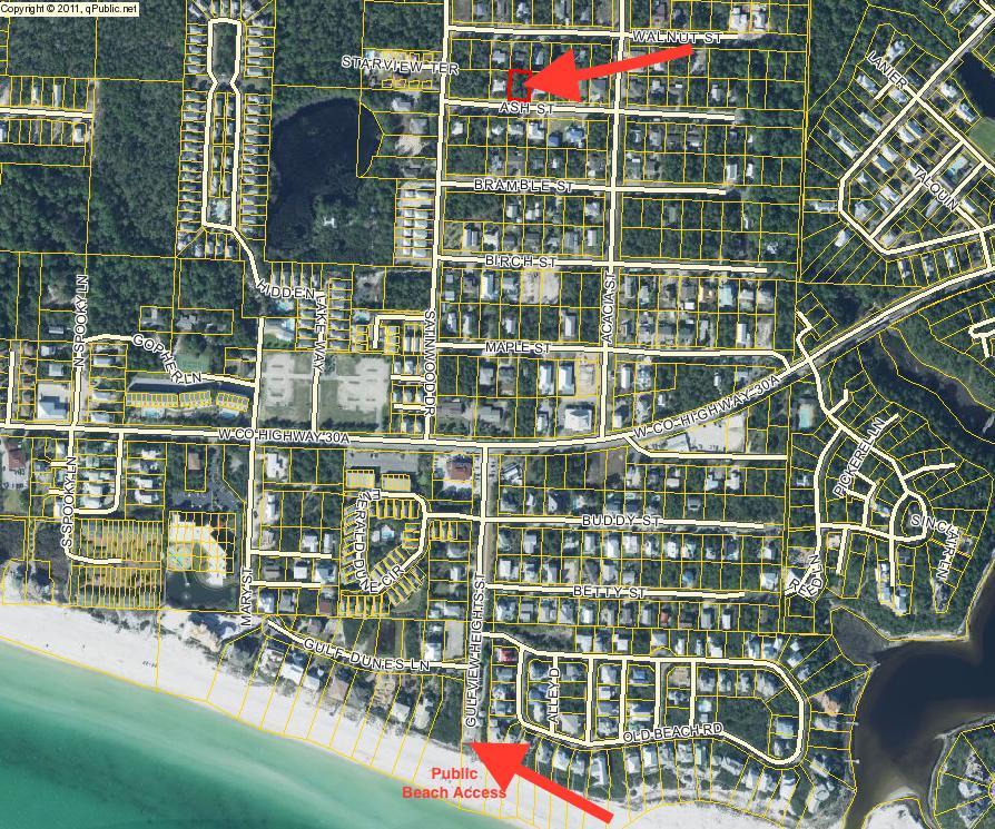 Great building lot located just steps from Hwy. 30A and the Beaches of South Walton. No HOA fees and lot is located in Flood Zone X ''no flood insurance required by a lender''. Lot is approximately 1/2 mile from the beach.