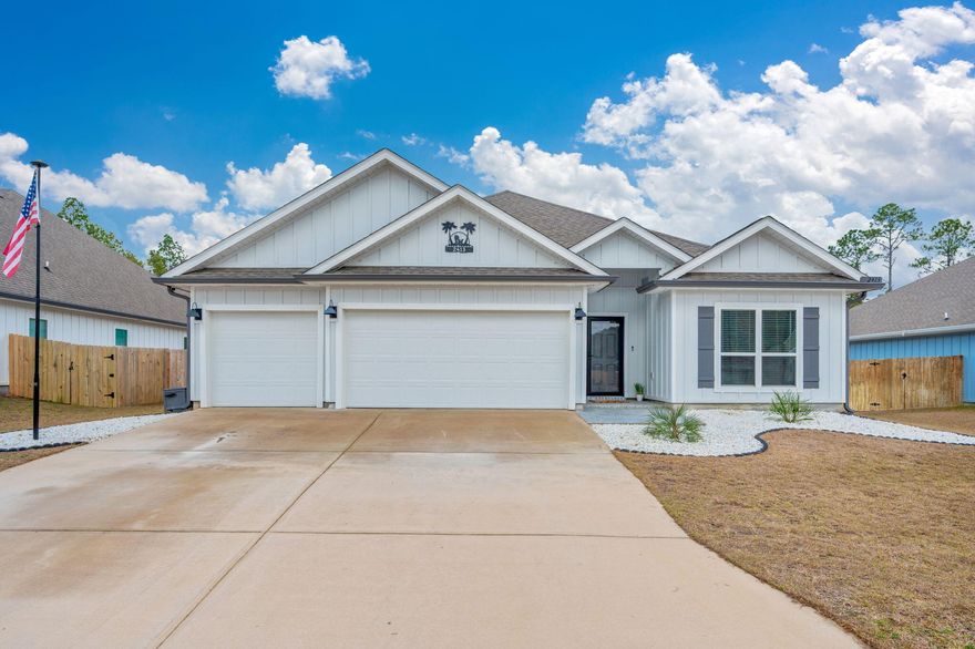 GORGEOUS - stunning pool home on a 1/2 acre cleared lot in north Crestview, just 5 minutes from Publix, restaurants, and other area amenities. STACKED with updates and turn-key. Saltwater gunite pool has a pebblesheen (lifetime) finish and is 16'x30' and packed with upgrades and has a removable baby gate/fence. This 4 bedroom home features 3 FULL baths and raised ceilings throughout this open floor plan. Beautiful open kitchen overlooks the spacious main living area, and has a large dining area attached. Carpet ONLY in bedrooms with luxury vinyl throughout elsewhere. Fourth bedroom is split from the additional two bedrooms and master bedroom with the third bathroom right outside the room- perfect for guests, in laws, or a private office space. Matching granite countertops throughout kitchen and baths. Crown molding in main living space and master bedroom. Master bath houses double vanities, soaking tub, walk in shower, and custom master closet. Interior of home has also been recently freshly painted! This home was made for Florida living with all the updates to the exterior, providing both a functional and comfortable space for living and entertaining. Front porch, back porch, and THREE car garage all have epoxy floors. Roomy back porch is screened in and leads to your outdoor oasis. The gunite pool has a removable fence surround (easy removal and install!) and paver surround which also leads to an outdoor shower and pathway. The half acre lot has been completely cleared and allows plenty of opportunity for a workshop, shed, or additional outdoor usage. Additional notable exterior features include Govee LED light system, storm door, whole house gutter surround, and solar lights on the fence surround. Full upgrades list with additional details available. Schedule your showing today! VA assumable loan. More details available upon request.