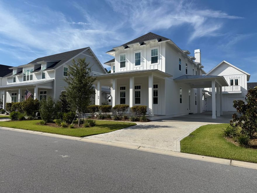 This exceptional Topsail Plan by Cole Construction offers luxury, comfort, and function in the highly sought-after Greenway phase. Move-in ready and in like-new condition, the main home features 4 bedrooms, 4.5 baths, and a separate 1 bed/1 bath carriage house with full kitchen - ideal for guests or extended family. Step into a grand entryway with soaring statement ceilings that set the tone for the elegant interiors. The open-concept main level boasts 12' ceilings, engineered wood flooring, shiplap throughout the common areas, quartz countertops, and a GE Monogram appliance package in the chef's kitchen. The first-floor primary suite includes a luxurious ensuite with a spacious walk-in tiled shower. Upstairs, you'll find three additional bedrooms and a second living area - perfect for a media room or kids' retreat.

Designed for seamless indoor-outdoor living, 16' sliding doors lead from the living room to expansive covered porch areas. The outdoor space is truly a retreat, featuring a private pool and spa, summer kitchen with built-in grill and fridge, and a charming cabana with outdoor fireplace. Additional upgrades include plantation shutters, an interior fireplace, and 10' ceilings on the second floor. Lightly lived in by the builder for just one year - 1-year warranties still in effect. A rare opportunity to own a thoughtfully designed, turnkey home in a highly desirable phase of the Watersound Origins community.

The Watersound Origins community offers an unparalleled lifestyle in South Walton - exceptional amenities, notoriously friendly and welcoming atmosphere, zero short-term rentals, and close proximity to all that 30A and Inlet Beach has to offer. Enjoy the zero-entry pool, playground, sports courts, and fitness center at the Village Commons, play a round of golf or foot golf at the Origins Golf Course, or take a walk along the many miles of walking and biking trails that wind all throughout the neighborhood! The new Watersound Town Center located at the entrance to the community offers several fantastic dining options (casual and formal), medical services, Starbucks, Publix, a Pavilion that hosts events year round, and more!