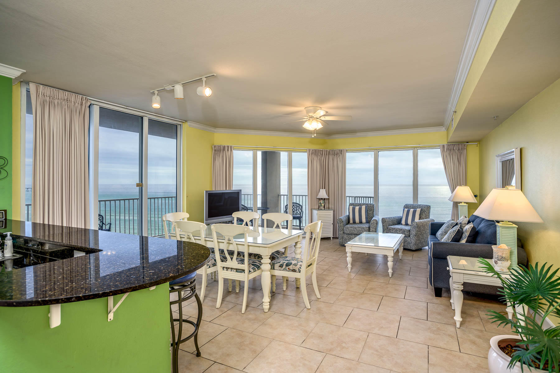 Welcome to Tidewater Beach Resort #417 in Panama City Beach, Florida. This gorgeous three bedroom, three bathroom, plus bunks is ideally situated on the eastern corner of the development and is a true delight! The wide open kitchen/living concept offers unparalleled views through expansive wraparound windows overlooking the fabulous emerald waters of Northwest Florida. Tidewater 417 is a LOW FLOOR condo so you can conveniently take the stairs and avoid the elevators if you'd like. This condo is a great rental unit with good rental history and repeat guests.