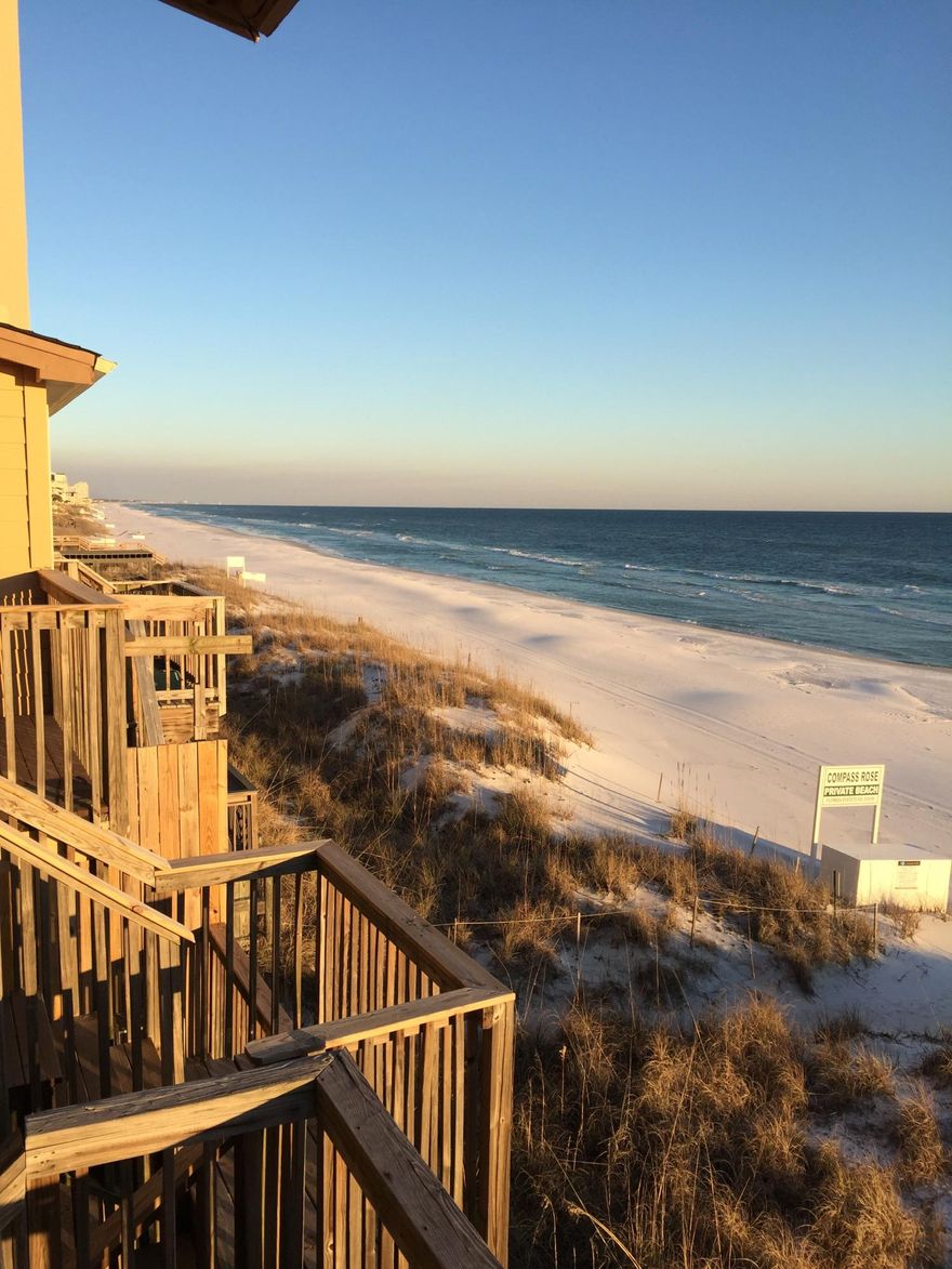 Sandy Beach Gulf FrontTownhouseThis beautiful, newly renovated beachfront townhouse is located DIRECTLY on the beautiful, emerald-green crystal clear waters of the Gulf of Mexico. Directly out your back door, you will find the white sand beaches that the Gulf Coast is known for. Being directly on the beach you get to see some of the best times of the beach, sunrise, and sunset something you would miss if you were staying at a off-beach property. (The beach is easily accessed via the deck and stairs adjoining the living room or 1st-floor queen bedroom.)This beachfront town home is beautifully appointed. A talented local interior decorator renovated this unit in 2016 with new furnishings, granite countertops, tile showers...