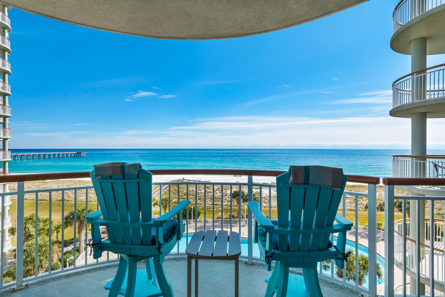 Your new home on the Gulf awaits! Your luxurious 2 bedroom conodminium home majestically rises above the beautiful uncrowded sandy shores of Navarre Beach in gated Beach Colony West. This 5th-floor residence has an open floor plan that is designed to make beach living easy and enjoyable accommodating family and friends. Amazing views of the gulf and sound from every room put you at ease. The kitchen has recently been completely upgraded and is sure to please the chef with custom grey cabinetry, beautiful granite countertops, stainless steel appliances and ample storage.
