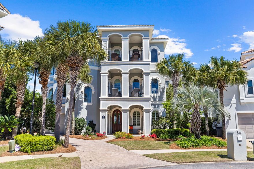 Private beach frontage to the Gulf of America, coastal elegance and timeless beauty await in Avalon Beach at beautiful 59 Ballamore, a 4,083 square foot 5 bedroom 5 and one half bath custom built home with PRIVATE beach exclusively for Avalon owners and guests. Your beach house awaits complete with all the must haves including a two car garage, gourmet kitchen, elevator, large heated swimming pool, hot tub, two gas fireplaces, two living rooms, and outdoor living spaces with large brick paver terrace, and 4 large covered balconies. The street legal 6 seat golf cart is included in the sale and rests in the two-car garage with ample separate storage. The original owners are offering this well-maintained, never rented (although rentals are allowed), immaculate home furnished.Perfectly located in a cul de sac this home sits on the closest street to the beach in the neighborhood. Gracious multiple spaces for indoor and outdoor living abound on each level. As you enter the large foyer, the first floor level offers two ensuite guest bedrooms and access to the large terrace, pool and hot tub. The first level's sitting area also features a convenient washer and dryer for guests, a coffee bar with mini refrigerator, and a bath which can be accessed from the pool and hot tub spa. As you enter the second floor which is the Main Living Area, you are at once greeted by a living room with fireplace framed by two inviting window seats. The living room marries the dining and kitchen in this open floor plan and lets on to an outdoor balcony which captures the gulf breezes. The kitchen also lets on to an additional balcony with built in grilling and is ideal for dining outdoors overlooking the pool and terrace. The kitchen features Wolf gas range, double ovens, Sub Zero Refrigeration, an island, and walk in pantry. The second floor master bedroom suite with large bath with separate shower, water closet, dual sinks, jetted tub and oversized customized closet is ideal for generational living. The third floor is a dream for guests gathering around the gas fireplace by the custom wet bar with icemaker and refrigerator. The third floor also features two balconies which adjoin the living room with fireplace and window seats and a large private balcony off the ensuite bedroom. The third-floor master bedroom, bath and closet features customizations found in the second-floor master. Also conveniently located on the third floor is an oversized laundry room with a sink, lots of cabinets and countertops.
Avalon Beach Estates offers a community pool, 2 tennis court and a PRIVATE beach for owners and their guests. We invite you to make an appointment today to see 59 Ballamore today. You won't be disappointed!