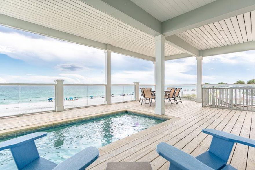 ''Sea Salt'' is a Gulf-front dream home located on the West end of Panama City Beach. It features 6 bedrooms, 6 full and 2 half bathrooms, and will sleep 20 people. It features a private heated pool and direct access to the beach.The first floor features a second living area with a Queen-sized sleeper sofa and flat screen TV. Keep walking back and you will see a kitchenette with a second refrigerator, half bathroom, and a door leading to the outside deck area.On the second floor you will find a great open floor plan with a fully stocked kitchen, dining area with seating for 10 guests, and a cozy living room with a flat screen TV. Enjoy all this space while looking out the full windows and glass doors at the beautiful Gulf of Mexico.