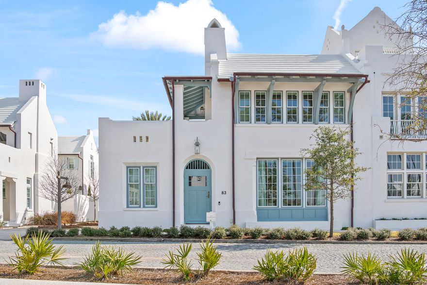 83 Plumbago Lane is a newer construction custom Alys Beach home designed by Jason Dunham and built by Alys Beach Construction offering an ideal combination of outdoor and indoor covered and uncovered living spaces. Located near Alys Beach's newest amenity, The Silva. The corner location of this home fronts a pedestrian path and looks out to a protected conversation area ensuring separation from other homes for the years to come. First floor living is at it's best as this larger site enabled two first floor bedrooms, a kitchen/dining/living area looking out to an oversized private courtyard/pool area along with a two-car garage. The second floor offers a large additional living room that opens to a rooftop terrace and large covered loggia with sitting areas. Two additional bedrooms and custom built out bunk room complete the second floor. 

Professionally designed interior furnishings complement the upgraded fixture/finishes that are found throughout this house. With its exquisite architectural details and premium location, this Alys Beach home is an exceptional sanctuary in the most coveted town on the Emerald Coast.
