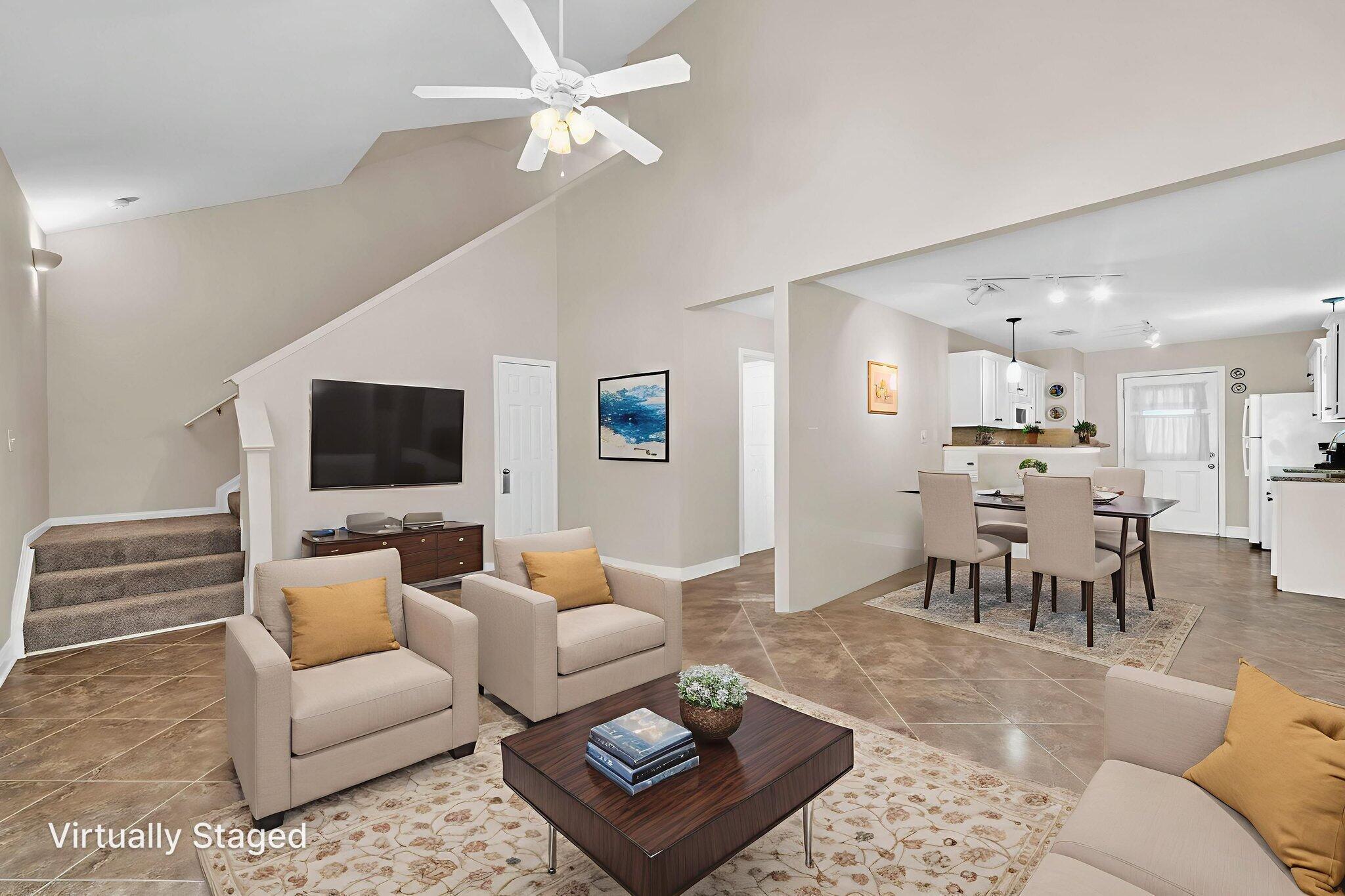 Charming 3 BR/2Bath townhouse in the heart of Destin! With 1,375 SF, this home offers vaulted ceilings in the living area, a main-floor primary suite, and an open concept layout. Ideal as a full-time home, second home, or long-term rental (no short-term rentals allowed). Enclosed garage plus additional parking. Community pool is included. Enjoy being minutes from the beautiful beaches, shopping, and dining of the Emerald Coast. Current long-term rental rates are approx. $2,400 to $2,500/mo. AS IS. Great opportunity and priced right!
