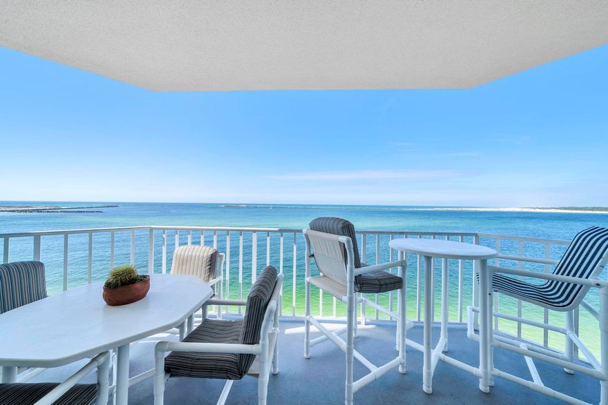 Located on the 5th floor of Waterview Towers Yacht Club, this condominium is an amazing waterfront prize. It is in prime location in Destin on Holiday Isle. It offers a panoramic view of the East Pass, Jetties, and the Gulf of Mexico, where you watch the dolphins play in the waves and boats drive by. The spectacle of Thursday night fireworks unfolds right before your eyes. Walking in the door it opens into a large open floor plan made up of the living room, dining area, and kitchen. The living room has plenty of comfortable plush seating to enjoy the stunning view of the emerald, green Destin water. The floor to ceiling sliding glass doors open to a large balcony with raised seating so you can enjoy a cup of coffee and the view. Near the living room is the dining area. The kitchen is just steps away and has all full-sized appliances and washer/dryer. The spacious granite counter tops allow you to have plenty of space to whip up a feast for 6 or a quick bite before heading to the complex pool. The first guest bedroom has 2 Twin sized beds, a ceiling fan, and flat screen TV. The guest bathroom offers a combination tub/shower. The second guest bedroom is like the Master Bedroom. It offers a King-sized bed, ceiling fan, and a view. The private guest bathroom is adjacent to the room. The Master Bedroom offers a King-sized bed, a ceiling fan, and fantastic view. The adjoining Master Bathroom has a large double sink vanity, a tub, and separate shower. The beach is access downstairs via a private gate, but the walk takes you to the public beach access point. The complex pool and hot tub are available downstairs for your use.