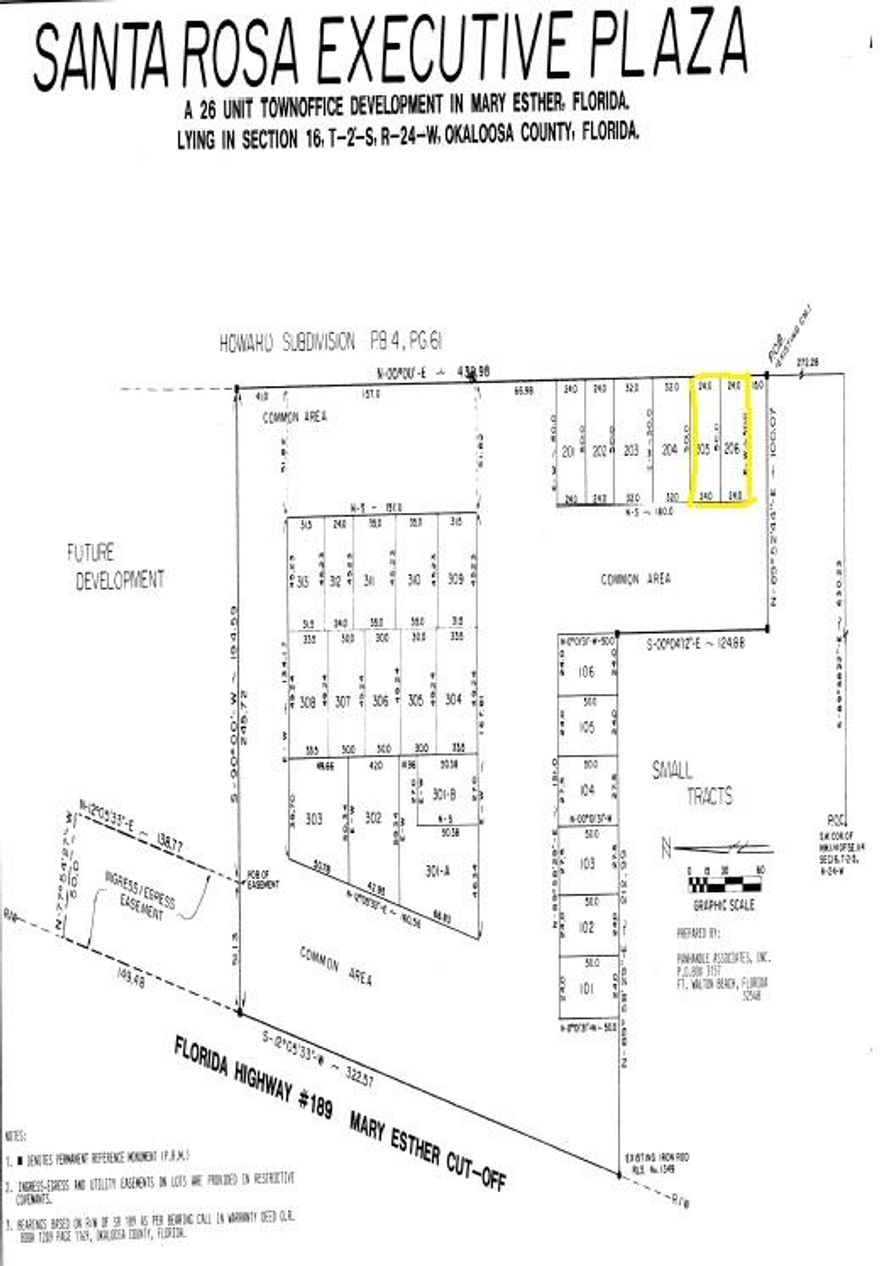 Rare Opportunity to build your Professional Office in the Santa Rosa Executive Plaza!  Located in the Center of Mary Esther/Fort Walton Beach. This is the Most Affordable Commercial vacant land available in our area!  See plat in Photos for exact lot locations.  This listing is for TWO adjoining lots 205 and 206 in the back, right side of the Plaza. Lots measure 24'x50' each for a total of 48'x50'.  Please see the additional listing for two more adjoining lots in the center of the same plaza.   This Location is ideal for many types of businesses. Possibilities abound!  These lots are close to Multiple Military Bases, abundant apartments and Vacation Rentals. High traffic count!  Call for more information and be sure to view the photos which includes a plat of the plaza.