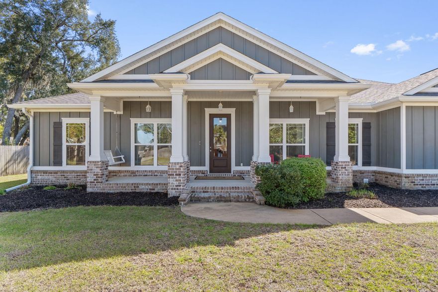 Beautiful Craftsman Style home with 3 bedroom, 2 Baths, open living floor plan, a formal dining room and an office/bonus room area.  Ceramic wood plank look flooring in all of the living areas and LVP wood look flooring in the bedrooms.  Split bedroom design.  Master Oversized master bedroom has a trayed ceiling and a large an en suite master bath. Separate laundry room with storage. Open Kitchen with large center island that seats 5, top of the line Samsung kitchen appliances, soft close cabinets and a pantry. Living area features trayed ceiling, built in shelving and a fireplace. The private fenced backyard has plenty of room for a pool, Gazebo, Tiki Bar sky's the limit.Waterfront community with water access. Come see all this home has to offer.
