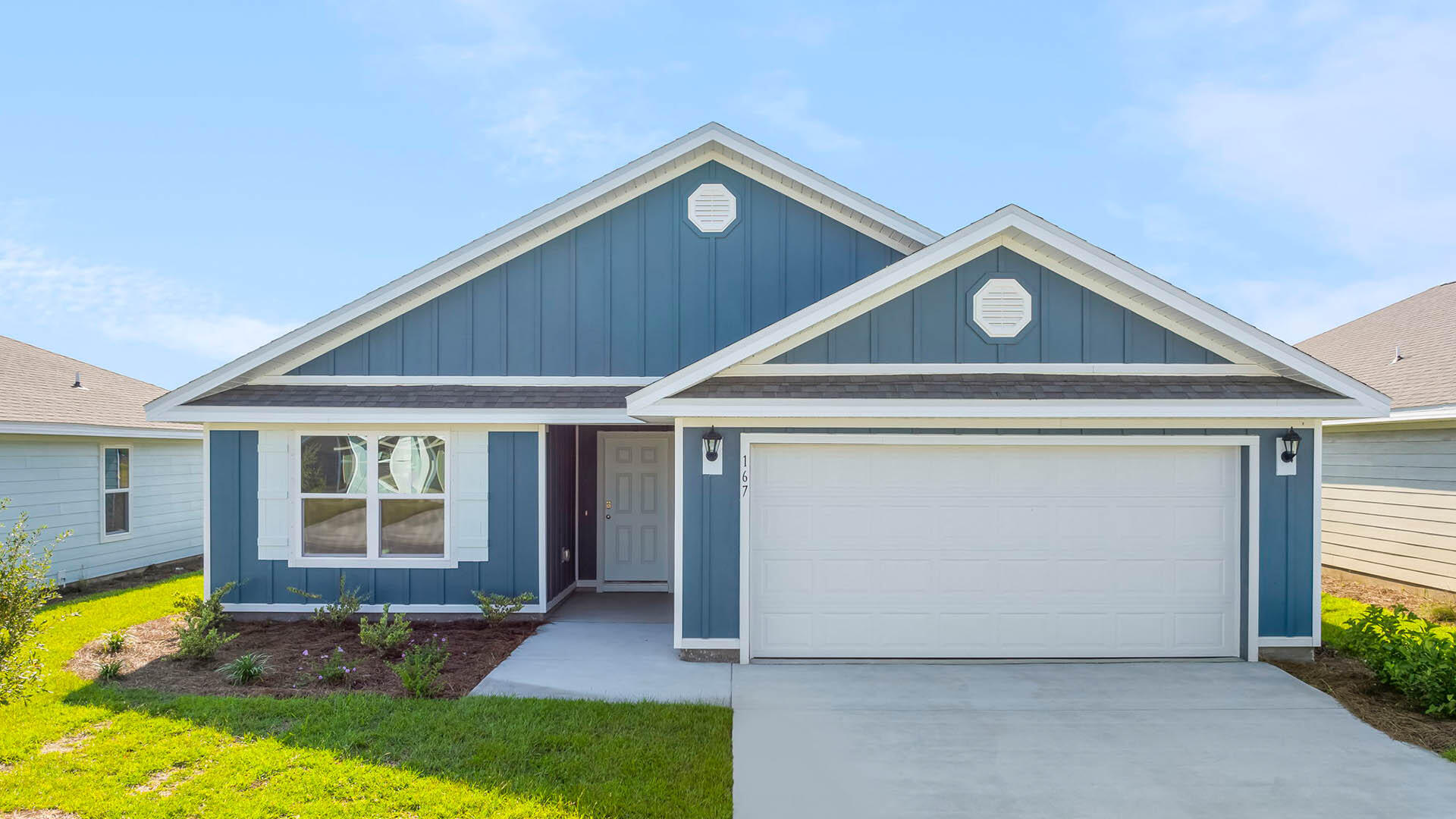 Welcome to 167 W Gray Owl Drive, a new home at Owl's Head Farms in Freeport, Florida. This home is ready for move in and features the Lismore floor plan. The foyer opens to a bright living space, with two secondary bedrooms and a full bathroom tucked off to one side. These rooms are perfectly sized for guests, children, or even a home office, with each offering plenty of closet space and easy access to the shared bath. This home featuring modern finishes and engineered Vinyl plank flooring throughout the home except for the bedrooms where you'll find plush carpet.