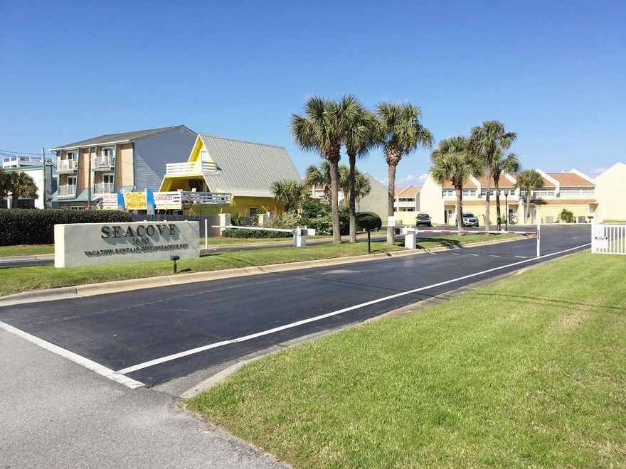 Don't miss out on the only condo available in Secove. Come and see this charming 1-bedroom, 1-bath condo featuring custom built-in bunk beds and sleeper sofa. Fully furnished and rental ready! New impact resistant windows and sliding doors. Large storage room fits full size washer and dryer with plenty of room leftover for beach toys. Seacove is a family-friendly gated community conveniently located 100 yards from the deeded beach access. The recently renovated pool is great for kids and adults alike -- it offers splash fountains and zero-entry access as well. Walk straight off your ground floor patio onto the large grassy, landscaped central courtyard and you are just steps away from the pool and the playground area.