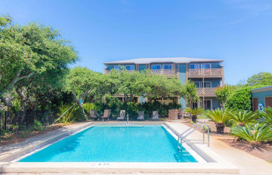 A great gulf view opportunity! A wonderful one bedroom condo in beautiful Inlet Beach with hallway bunks, sleeping 6. This condo is conveniently located just steps from the water, and made complete with a community swimming pool, outdoor barbecue entertainment area, and bike paths DIRECT TO ROSEMARY and the new 30Avenue outdoor shopping center. Shops, restaurants, and an abundance of entertainment located only 8 miles east of the condo in Pier Park.