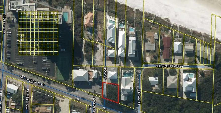 Property south of 30A in Seagrove Beach area.  Walking distance to restaurants and shopping.  Have your dream house on this lot with its shared private deeded beach access. One of a kind right on 30A. This is a corner lot on Mako and Co Hwy 30A.  It has a shared private gated deeded beach access.