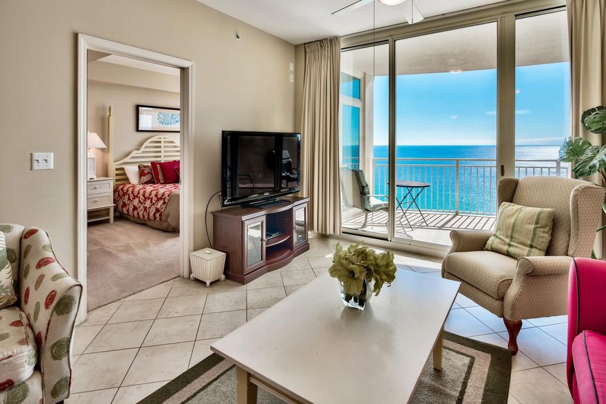 Fantastic well priced 1-bedroom condo with a Gulf front master bedroom and additional bunk room. Capture stunning views of the Gulf of Mexico from the floor to ceiling sliding glass doors and enjoy a private balcony with access from the living area and master bedroom. Being on the 20th floor, you have a phenomenal bird's eye view of the Gulf and can see beautiful shimmering white sands down the coastline.Interior offers 9 ft. ceilings and an open floor plan, allowing the unit to feel very spacious and easy for entertaining. Tile floors extend throughout the living & dining area, kitchen, entry & bathrooms - perfect for easy beach living. Kitchen has been updated with stainless steel appliances and offers granite countertops and breakfast bar along with ample cabinets & pantry.