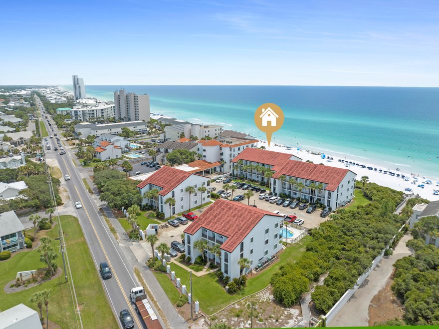 Paradise Awaits in this Gulf Front, Ground Floor Corner Unit at the Palms at Seagrove! Experience unobstructed sweeping gulf views from the living area and patio! Just 1.3 miles east of Seaside, the location has been a long time favorite for owners and guests. Explore 30A and all the charming communities from this central location and come back to enjoy the Palms private beach with seasonal beach service or relax by the community pool.  Units here have a long track record of rental success and this one is no different with 50k plus rental income year after year with repeat guests! Sold fully furnished and ready to rent from day one. Come see it and make your beach dreams come true!