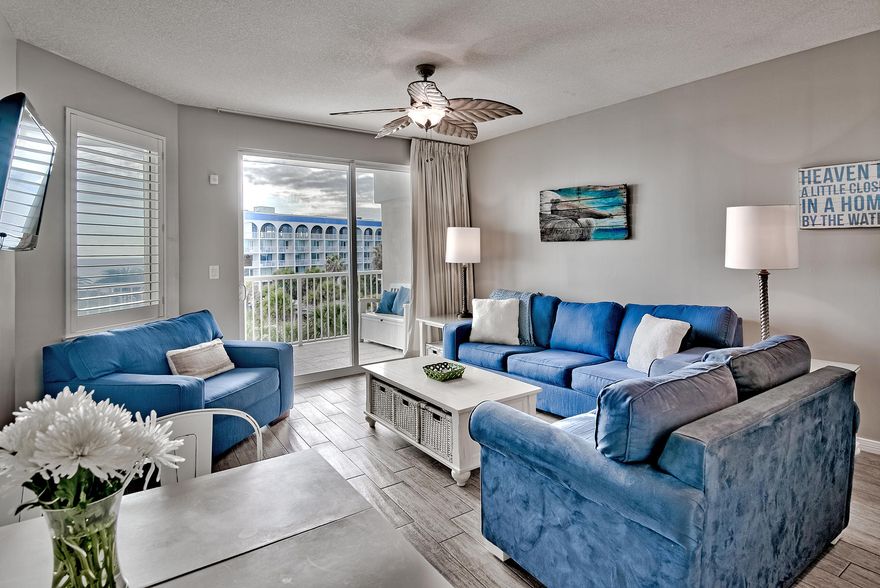 Bathe in the Gulf and play in the sand or just close your eyes and relax in the sun enjoying the fresh breezes and the sound of the waves pounding on the shore. This Destin West Gulfside two bedroom, two bath plus bunk room condo is the perfect 'vacation getaway with stunning views of the Gulf, pool and lush landscaping. The expansive balcony is accessible from the living room as well as the master bedroom and the kitchen and living rooms are light and cheerful. Destin West Beach & Bay Resort Gulfside features, in addition to the Gulf beaches, a large main pool, heated spa, fitness center, children's pool & splash garden plus a picnic area. Take the Skybridge to the bayside of resort and a whole new world of amenities are available to you, your family and guests.