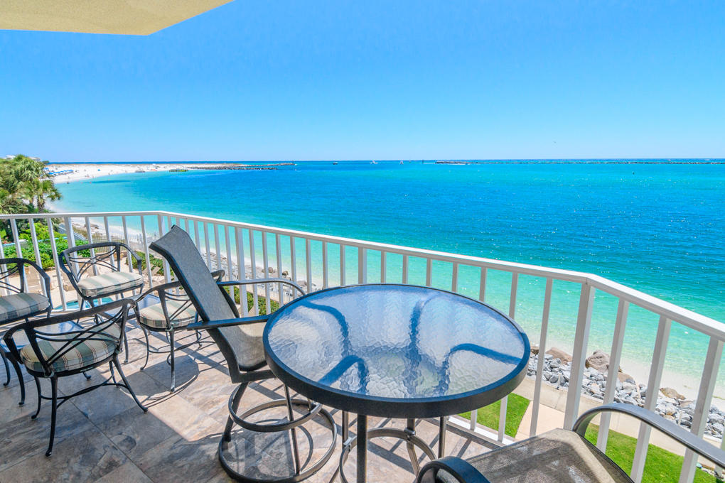 Experience panoramic and post card, picturesque views from one of Destin's Most exclusive Waterfront properties. This beautiful condo features a unique floor-plan with TWO gulf/pass front en suite's, modern kitchen, granite countertops, backsplash, and three full baths. Recent renovations include: New paint throughout, new lights and fans, and new flooring in dining, kitchen, and living room. Waterview Towers presents an amazing lifestyle to owners and guests alike. You can enjoy fireworks from your balcony, a sunset cruise on the harbor, watch the fishing fleet leave for a day on the water, or simply relax from one of the two balconies. Osteen Beach,the Jetties, and of course the Gulf of Mexico are just a short walk away. Other amenities include: Beachside Pool with awesome views, Owners