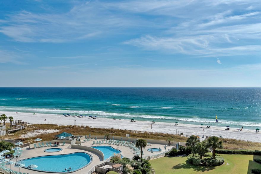 One of the few oversized two bedroom units, this jewel is perfectly located in the building beside the central elevators that lead directly to the beach and pools. Unit 807 sleeps up to 8 individuals. The condo is decorated with a coastal theme. There is tile throughout the condo except for the bedrooms. The living room has a Blu-Ray player, large flat screen televisions, and sofa sleeper. The master bedroom has a king size bed, a Blu-Ray, flat screen TV, and a ceiling fan for added comfort. The guest bedroom has 2 queen beds, a flat screen, DVD/VHS combo, and a ceiling fan. The master bath has a walk-in shower.  The air handler and hot water heater were both replaced this year. Pictures of the new living and dining room furniture will be posted soon.  Numerous other upgrades can be seen