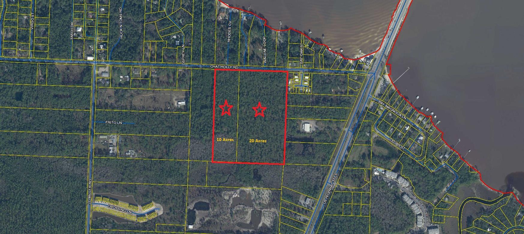 Huge Development Opportunity!  Two Parcels Are Being Offered Together For A Combined 30 Acres On Chat Holly Just Minutes Away From The Bay!  Parcel Numbers Are:10 Acre Tract:  30-2S-19-24000-002-000020 Acre Tract:   30-2S-19-24000-001-0000As Always Buyers To Verify All Items Deemed Important Including Dimension, Taxes, Etc.