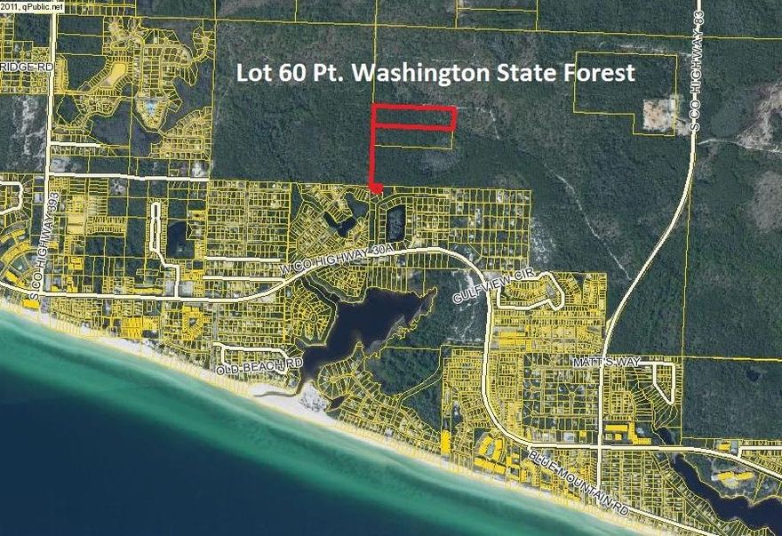 Rare opportunity to own 10 acres in Santa Rosa Beach that is bordered on three sides by the Point Washington State Forest. Property is ''High & dry'' with elevations over 60' above sea-level and zoned General Agriculture. General Agriculture density is 1 unit per 10 acres with a provision for 1 unit per 2.5 acres along with allowing horses, campgrounds, rv parks and a myriad of other commercial applications. Water and sewer are available from Forest Lake Estates area or from Co 30A through Gulf Hills s/d area. Sale conveys a direct access from Co 30A to the property. Don't miss this rare opportunity to own 10 acres surrounded by state forest. Lot 11A in Gulf Hills connects public R/W and also conveys with sale - one of a kind property. Additional adjacent parcel also available.
