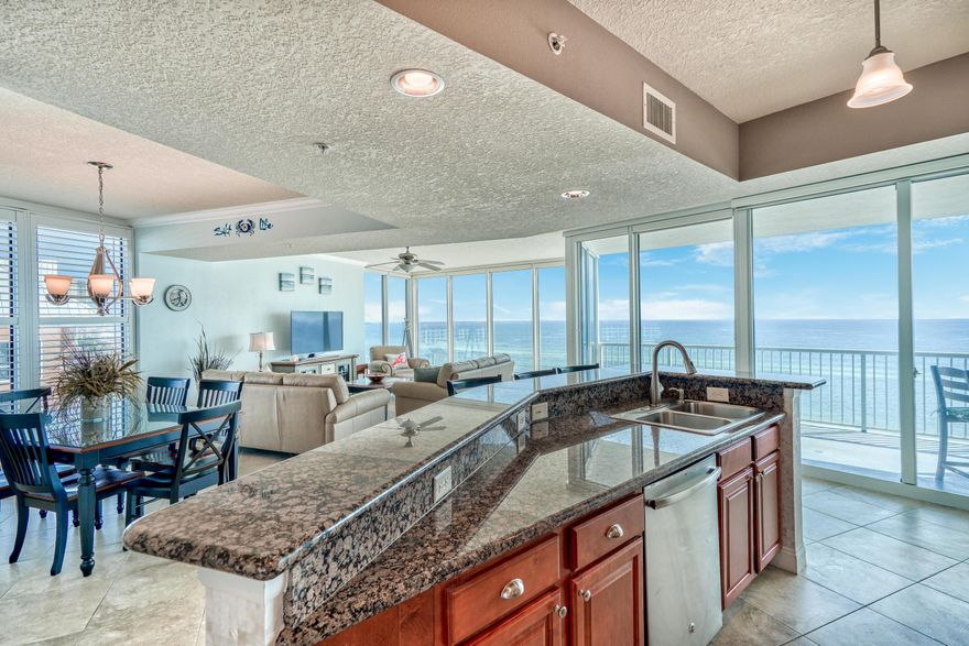 Welcome to Palazzo Condominiums in thriving Panama City Beach, Florida! Palazzo #301 is one of the most sought-after floor plans in the entire market that rarely come available! The beautiful condo offers a large and open living, kitchen & dining space with spectacular panoramic views through an impressive array of floor to ceiling windows spanning the beach side of the condo. You will never get tired of relaxing and taking in the unparalleled vistas that make this condo and location so special! A lovely tile floor resides throughout the 1849sf of living space with a variety of tasteful upgrades accompanying the coastal decor. This floor plan at Palazzo has been known to generate upwards of $85,000 per year in gross rental revenue and is being offered fully furnished and decorated.