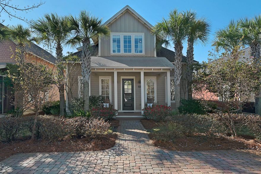 This spacious four bedroom Florida cottage in The Bungalo neighborhood of Sandestin offers an open floor plan with ample room for entertaining friends and family. Upgrades abound including travertine and hardwood flooring, granite countertops and high ceilings with crown molding. The roomy master bedroom on the first floor offers a private en suite bath with double vanities. An additional upstairs sitting room, bunk beds and private parking make this the perfect home or vacation rental. The expansive screened in back porch is a serene spot to enjoy the warm Florida weather and the extended paved patio is the ideal location for your grill. The Bungalos offers a neighborhood pool and contoured putting green just a short stroll away. Enjoy all the other amenities...