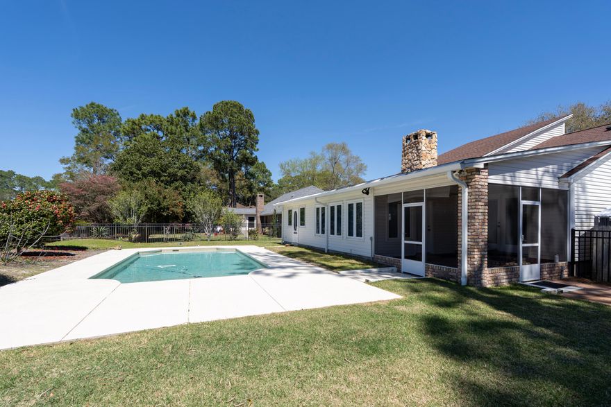 Located in the highly sought after neighborhood of Bluewater Bay but NO HOA, this beautiful home has a wonderful layout with room for all!  BWB has a ton of choices for things to do - tennis, golf, boating, marina, pickle ball, and hiking trails... The Destin beaches are just a short hop across the bridge to Destin!  The home has a paver driveway (2014) leading up to a large front porch. Beautiful hand-scraped hardwood floors throughout the vaulted main living room and bedrooms. No Carpet.  The kitchen features granite counter tops, with stainless steel appliances installed in 2016. The back office overlooking the pool  (added in 2020) is extra large at approx. 13' by 15' with lots of light and LVP flooring. Storage shed added in 2015, Roof 2014, Water Heater 2017, HVAC 2014