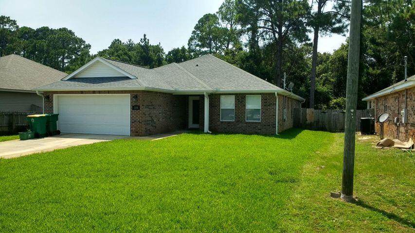 Beautiful 3 bedroom 2 bath brick spacious home only 3.8 miles from Hurlburt! Perfectly situated to Fort Walton Beach activities but easy drive to the white sandy beaches of Navarre. Front door features glass insert letting lots of light in, large tiled main room with split bedrooms. Brand new carpet in 2 bedrooms that share a granite vanity bathroom. Large owners suite, fully tiled with 2 extra large closets and dual granite sink vanity. Kitchen features custom cabinets, NEW microwave, stainless steel appliances overlooking dining and open family room. Ring doorbell and Maytag washer and dryer convey. Brand new pump for irrigation well, updated sprinkler system, new sod in backyard. Located on quiet, dead end cul-de-sac. Nice patio leading to private back yard with MORE....