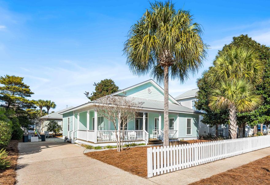 Dreaming of a charming beach cottage steps from the sugar white sands and emerald waters of the Gulf, white picket fences welcoming you home and a community of pastel  homes painted the color of summer where there are more full time neighbors than rentals? You found it at 4472 Clipper Cove, a 3 bedroom, 2 bath single story coastal cutie that is not too big and not too little - it's just right. This fully furnished, turnkey ready pristine charmer has never been rented and features two updated bathrooms, beautifully updated kitchen with custom cabinetry, a Murphy bed, and even a convenient exterior storage room for beach gear. A covered front porch complete with porch swing as well as an open patio out back is the perfect place to grill the catch of the day and an outdoor shower makes rinsing those sandy toes off easy. Soaring cathedral ceilings make the living areas feel open and airy and a soothing coastal color palette of serene blue greens alongside crisp white walls bring the beach home. Hop on your golf cart to explore the beaches of Scenic Gulf Drive or enjoy the shopping, dining, and entertainment of the Destin Commons area. Come see how coastal charm and large living come together in 1290 square feet at the beach. 