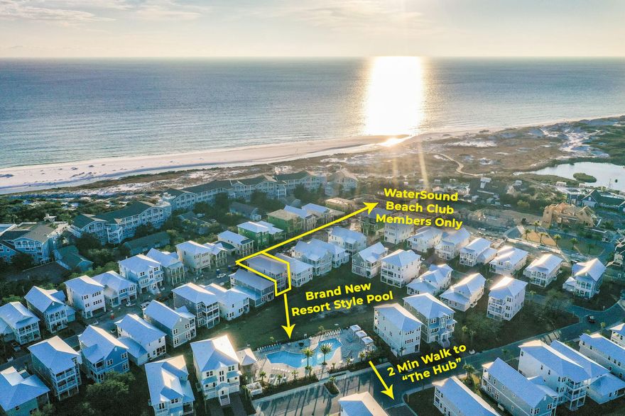 Gulf and pool views abound in this exquisitely furnished beach home located south of 30A in the community of Prominence. This 3 story home equipped with an elevator is just steps from the walkway to WaterSound Beach Club and backs up to the new resort pool.  Drive up to your pavered driveway before parking in the 2 car garage. The 1st floor suite serves as both a bedroom and 2nd living room accessing one of the 3 outdoor living spaces. The 2nd floor, exceptional for entertaining, has a large great room, kitchen, dining area, powder room and another balcony.  The 3rd floor hosts the master suite along with 2 guest bedrooms, 1 with stunning Gulf views, and a full bath. Exceptional craftsmanship and finishes can be found throughout including shiplap and crown molding, 8ft doors, 10ft ceilings