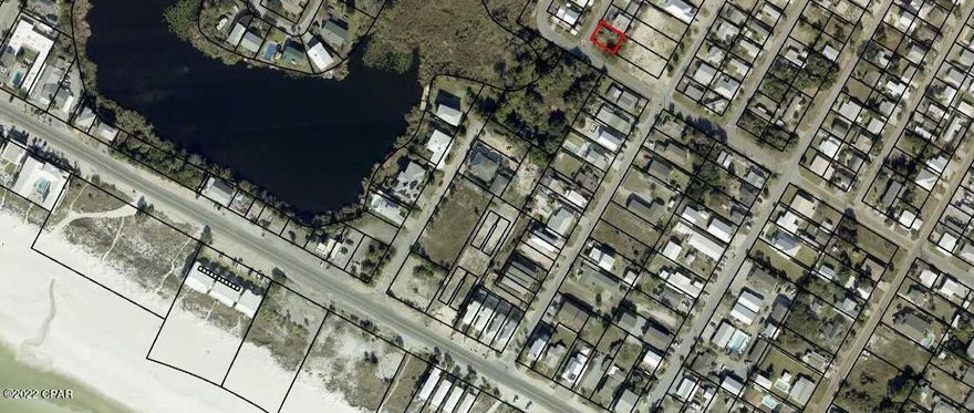 Corner lot located in Laguna Beach. Only 1000 foot walk to the beach. This lot has the potential for a lake view and gulf views with the right build of a home. Laguna Beach offers a quaint and relaxing lifestyle and allows Short Term Rentals in the immediate area