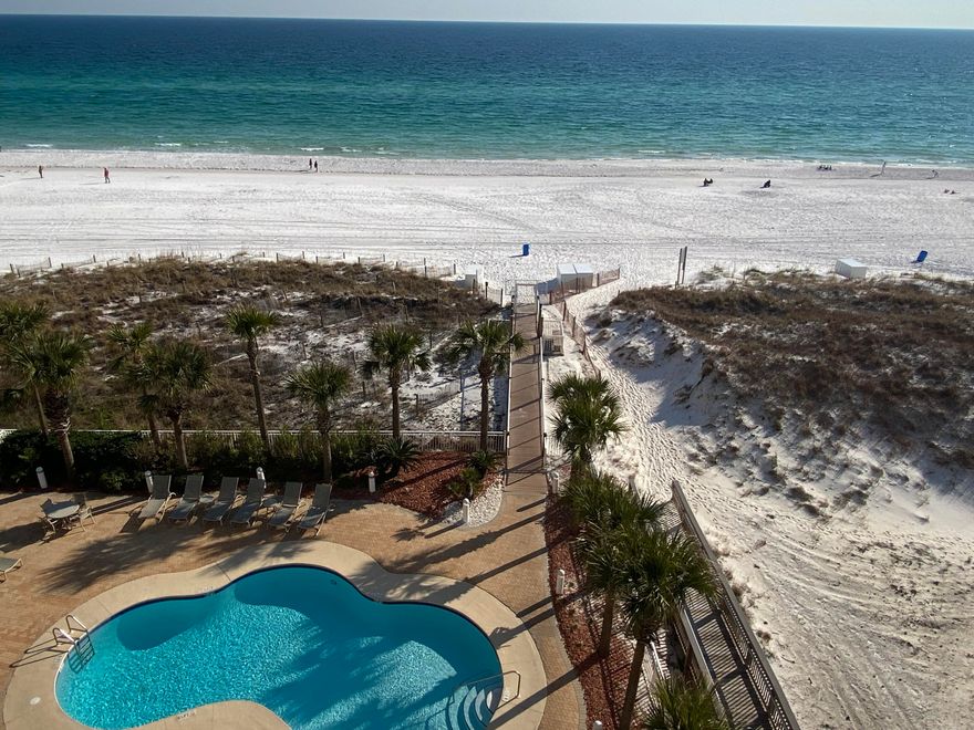 Welcome to the elusive Destin Towers where units rarely come available.  This spacious 2 bedroom, 2 bath, completely upgraded and fully furnished unit is ready for the 2024 rental season.  Current owners grossed approx $75,000 in rental income for 2023.  The balcony faces the Gulf directly and is on the West corner so the sunset views are breathtaking.  Destin Towers offers a beautiful Gulf front pool, hot tub, tennis courts, BBQ area, reserved covered parking and of course direct beach frontage.  Don't wait to book your private tour as this one will not last long!