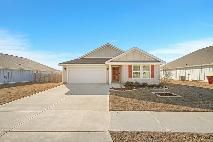 Now available for rent! This brand-new 5-bedroom, 3-bath home is located in the desirable Shoal River Landing community in Crestview. The popular Lakeside floorplan offers an open-concept layout with no wasted space, ideal for everyday living and entertaining. The kitchen features granite countertops, stainless steel appliances, smooth-top range, built-in microwave, quiet dishwasher, and a spacious dining area. Luxury EVP wood-look flooring enhances the main living areas, with plush carpet in the bedrooms. Enjoy Florida living with a covered back patio and fenced backyard, perfect for outdoor relaxation and entertaining. Community amenities include a neighborhood pool. Additional features include a Smart Home Connect System, Hardie board Craftsman-style exterior, and two-car garage Conveniently located approximately 10 minutes to Duke Field, 30-35 minutes to Eglin AFB, minutes to Blackstone Golf Course, shopping, airport, and an easy drive to Fort Walton Beach and Destin.