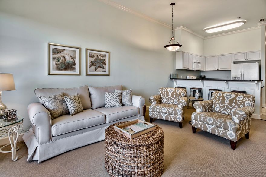 This three bedroom beach retreat with Gulf views has been newly decorated and well-maintained, ideally suited as a vacation home, rental income generator, or permanent residence. After a day on the sugar-white sands of Seacrest Beach, return home and relax in the comfortable open-plan living room with its muted dcor and ten-foot ceilings. Open the door to the balcony for gentle sea breezes, or sit outdoors with a book and enjoy the serene Gulf view. The generous master suite features double vanities, jetted tub and separate walk-in shower and direct access to the balcony. The Village of South Walton is neatly slotted between Rosemary Beach and Alys Beach. Maintained to the highest standards, the community includes two pools and a hot tub.