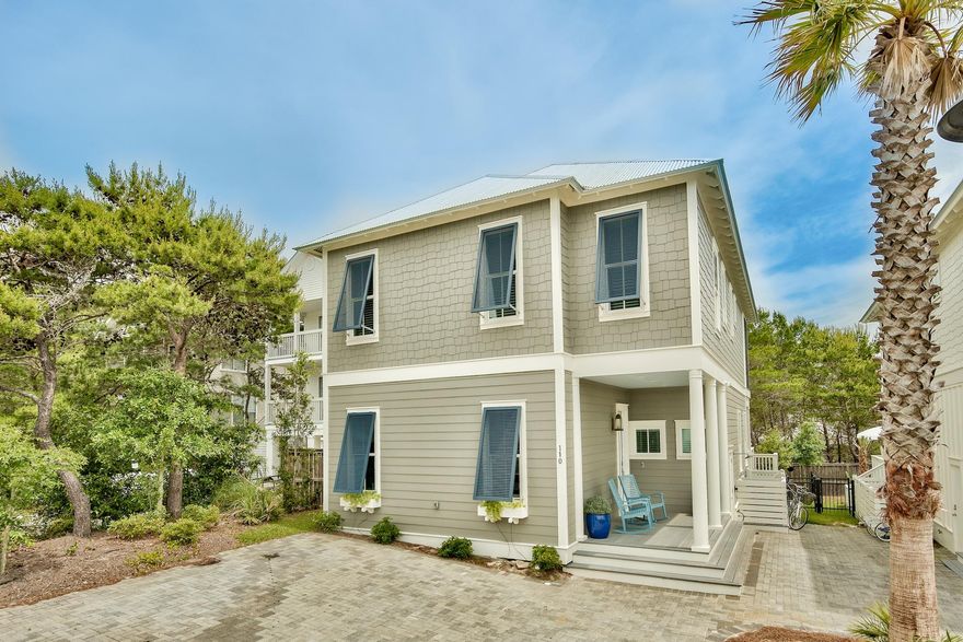 Interior photos on the 31st!  Welcome to Dune Side! Walk to the beach from this top producing rental beach home. The interior has been freshly redesigned in a palette of white on white; simple pure elegance with a timeless feel. New furnishings have transformed the once beachy beach style home to a crisp, clean and airy style.The Palm is a 4 bed/4 bath plan in sought after Blue Mountain Beach located on a beautiful palm-lined private street, just steps from shops, and restaurants. Only a 7-10 min walk to the beach!  This custom-modified 2018 built Palm Floor Plan is a  smart home with technology including Ring Security Doorbell, Yale key remote capable  front entry lock, 3 Ring exterior security cameras,
