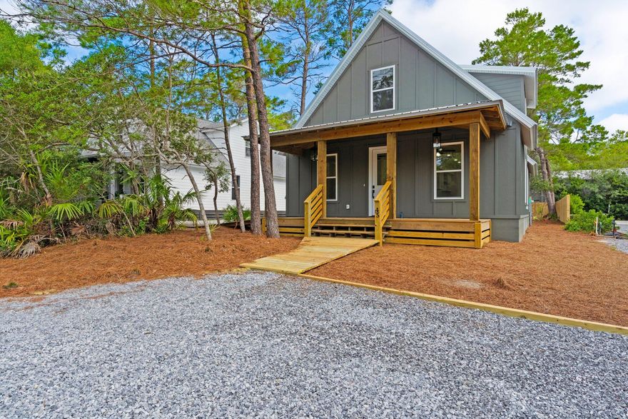 Brand NEW! Fully furnished, 6 month rental now available in the heart of Point Washington.  Primary suite and additional guest suite with full bath on first floor and three large bedrooms and bathroom upstairs. Covered front porch, rear grilling porch with natural landscape to enjoy the outdoors. Home is fully furnished.  Small dogs allowed.  Washer and Dryer Included