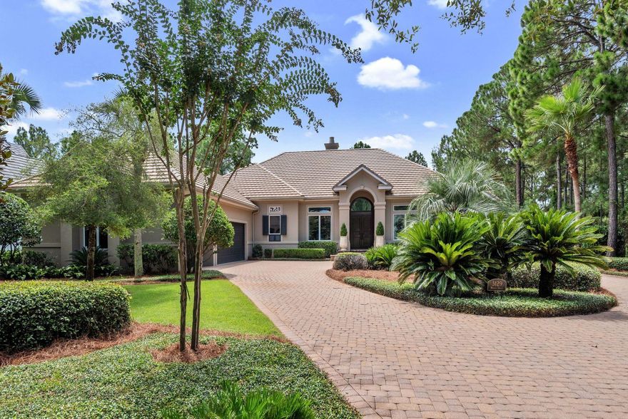 There are several things that distinguish this exquisite property from all the others in its range. And they can be summed up by the words privacy and decor. This one story custom-built residence is its own oasis on a street prized for its over-sized lots. From every vantage point inside there is a view of professionally designed and maintained landscaping with the emphasis on privacy. And for decor, the owners were assisted by one of Northwest Florida's best at interior decorating. The colors, cabinetry, molding and accessories are blended for the most peaceful and relaxing feel of any home in this area. You not only need to see this property, you need to experience it. It was designed and constructed by renowned builder CD Jones. It has hardwood flooring, lofty ceilings and huge picture windows framing serene garden views. The open floorplan includes a kitchen, breakfast room with a large living room for day to day living and is complemented by a living room overlooking the pool, an elegant dining room as well as an office .   Two fireplaces provide a focal point for intimate sitting areas the perfect place to curl up with a good book or watch your favorite sports on TV. The open kitchen is well-appointed with a central island and ample storage including built in cabinetry. The countertops are Calcutta Gold Marble and add an upscale finish to this gourmet kitchen. The expansive private yard backs onto the golf course and includes an alluring pool recently resurfaced and includes a bubbling spa. It provides a tranquil outlook while dining or relaxing on the covered terrace. Similar views can be enjoyed from the spacious master bedroom. This classic beauty includes a two and a half garage with space for an all-important golf-cart. It's the perfect way to get around this peaceful community as well as for playing golf.  Enjoy the coastal living at its finest in the Sandestin Resort - a 2,400-acre resort with beautiful white sand beaches, four championship golf courses, a world class tennis complex, a 113 slip marina, and the pedestrian Village of Baytowne Wharf and Grand Boulevard with a full range of shopping, amenities, and dining..

