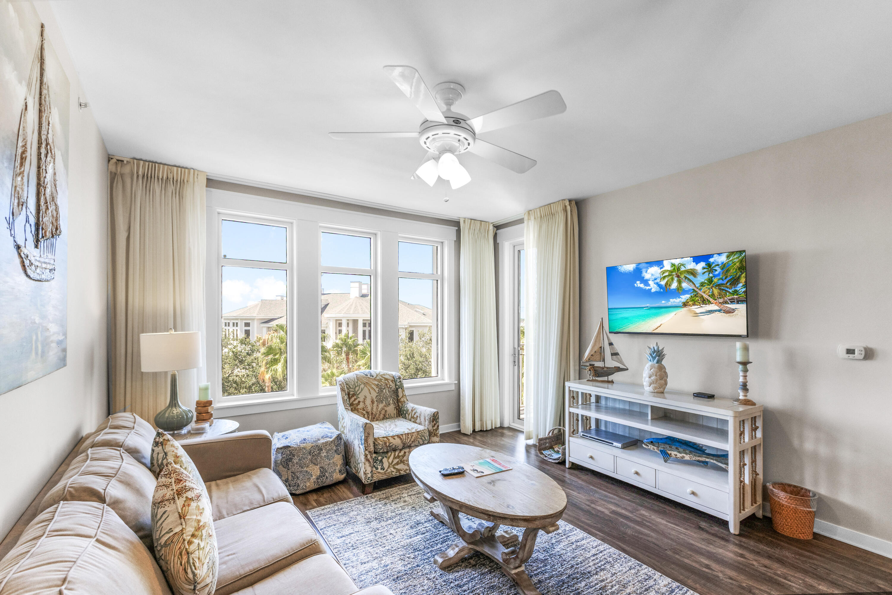 This immaculate condo is move-in ready and offers beautiful views. Bright, clean, and well-maintained, the residence features one bedroom, one bath, and a spacious den that opens to a private balcony. Whether you're seeking a rental investment or a second home, this property is an ideal choice! You'll love the convenience of its location, so close to shops, dining, and activities in Baytowne Wharf within the renowned Sandestin Golfing Community. The neighborhood offers something for everyone: restaurants, entertainment, fishing, rides, and a fun-filled game room for the kids. Owners also enjoy access to the private Solstice Club, complete with grilling stations, a screened porch with gas fireplace, a full kitchen, and a large flat-screen TV--perfect for hosting elegant gatherings. The resort itself is a pedestrian-friendly paradise, with miles of walking, biking, and golf cart paths winding beneath live oaks and alongside lagoons, lakes, fountains, and beautifully manicured fairways.
As an introduction to the Sandestin lifestyle, we invite our new owners to explore amenities that make Sandestin special. The listing brokerage and seller(s) are presenting the buyer(s) of this property with (2) 90-minute rounds of Tennis court time, a golf foursome at one of our three championship courses, and a round of golf for up to four (4) players at the unrivaled Burnt Pine Golf Club.
Sandestin Golf and Beach Resort features more than seven miles of beaches and pristine bay front, four championship golf courses, 15 world-class tennis courts, a 226-slip marina, a fitness center, spa and celebrity chef dining. Shop, dine and play at the charming pedestrian village, The Village of Baytowne Wharf and more. Inside the gates of the resort, residents enjoy a balanced lifestyle of high-class living, spanning the 2,400 acres from the beach to the bay. Everything within the gates of the resort is accessible by golf cart or bicycle. The entire resort is interconnected by miles of pedestrian, bike and golf cart paths that weave through groves of live oaks, meandering past natural lagoons, fountains, man-made lakes, and meticulously landscaped fairways.