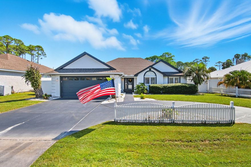 Welcome to Paradise in Jamaican Lakes!Step into coastal elegance just steps away from sugar-white sands in the highly sought-after gated community of Jamaican Lakes, located just east of Inlet Beach on the desirable west end of Panama City Beach.This single-story craftsman home has been beautifully updated inside and out--featuring all new flooring, fresh paint, shiplap walls, upgraded bathrooms, stylish light fixtures, trim accents, new fencing, and an entire collection of new furnishings and decor that are included with the sale!Inside, natural light fills the open-concept floor plan, enhanced by plantation shutters, wainscoting details, and a fully renovated kitchen with granite countertops, coordinating backsplash, and brand-new luxury appliances. The newly screened-in back porch extends your living space and offers the perfect spot to unwind and enjoy refreshing ocean breezes. With plenty of room for a pool, outdoor living has endless potential. The spacious master suite boasts a private sitting area and direct access to the wraparound screened lanai. Its en suite retreat includes a soaking tub and a walk-in closet with custom wood shelving. Two additional guest suites provide comfort for family and friends, complemented by a newly renovated guest bath. Practical features include a two-car garage plus a U-shaped driveway accommodating 5-6 vehicles, ensuring plenty of parking for owners and guests. Unlike many Panama City Beach neighborhoods, Jamaican Lakes offers the rare advantage of no short-term rentals, creating a peaceful, private, and close-knit atmosphere. With low HOA dues, direct access to both the lake and Gulf at the end of the street, and proximity to top-rated shopping, dining, and entertainment, this community is truly unmatched. This fully furnished, turn-key home is move-in ready. Don't miss your chance to embrace the coastal lifestyle you deserveschedule your private showing today!