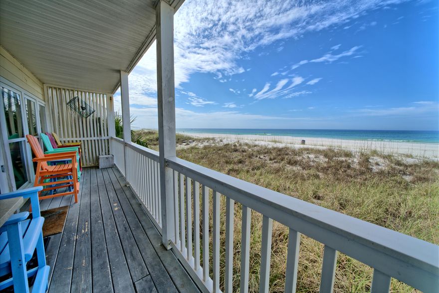 A coveted first-floor unit in Harbur Arms, situated on the serene west end of Panama City Beach, FL, just a few miles away from 30A. Wall-to-wall ocean views and direct beach access from your back door. Long private balcony with Polywood seating and stunning gulf views of emerald waters. Only a few other units in this widde complexwich grants a generous expanse of beachfront that feels intimate and less congested, offering a rare tranquility. The recent renovations elevate the living experience: newly remodeled kitchen with premium cabinetry, granite and stainless steel appliances. Large comfortable bedrooms each with direct access to one of the three spa-inspired bathrooms, complete with contemporary walk-in showers. Dedicated parking spot just a few steps from your front door.