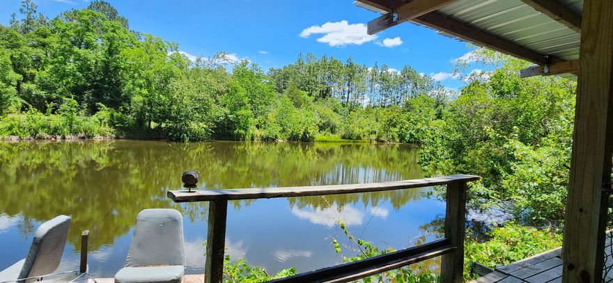 Rare opportunity on this one. Practically Brand New Manufactured home sitting on 3.75 acres and has a beautiful private pond stocked with all kinds of fish. Home was actually manufactured July 2024 but has never been lived in. Was installed late in the year and Property appraisers actually has it as a 2025 home. The home is a 3 bedroom 2 full baths, open concept. Large family room with an accent wall. Kitchen has an island with breakfast bar, stainless appliances included refrigerator and a dining area. Large Laundry, coffee bar with cabinets and folding table. Nice size primary suite with large primary bath, dual vanities, large walk-in shower and a walk-in closet. Outside you will find a cool unique bus that adjoins the dock on the pond with unlimited possibilities of relaxation and fun! There is also a large 20x30 workshop with concrete floors and roll up door. Be sure to check out the video in the photo section. Come out today, this won't last long