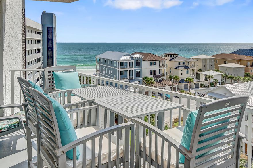 Steps from the beach, this beautifully presented condo in Mainsail has expansive gulf views from its seventh-floor location. Recently renovated to a high standard, the new wood-tile floors and designer light fixtures enhance this luxury condo. The light and airy living room is well-proportioned with ample space for dining and relaxing. The open kitchen is sure to inspire any aspiring cook or host with its Vetrazzo glass-infused quartz counters and vertical glass-tile backsplash. New white cabinetry and stainless steel appliances give the whole kitchen a bright, fresh look. Stools are lined up at the breakfast bar ready for enjoying pancake breakfasts or fruity smoothies before heading out for the day's adventures. An adjoining laundry area takes care of beach towels at the end of the day.